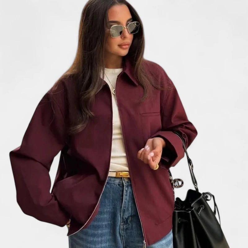 Gleame.-Jassen-Gleame Jas - Stijlvolle damesjas met lange mouwen in wijnrood