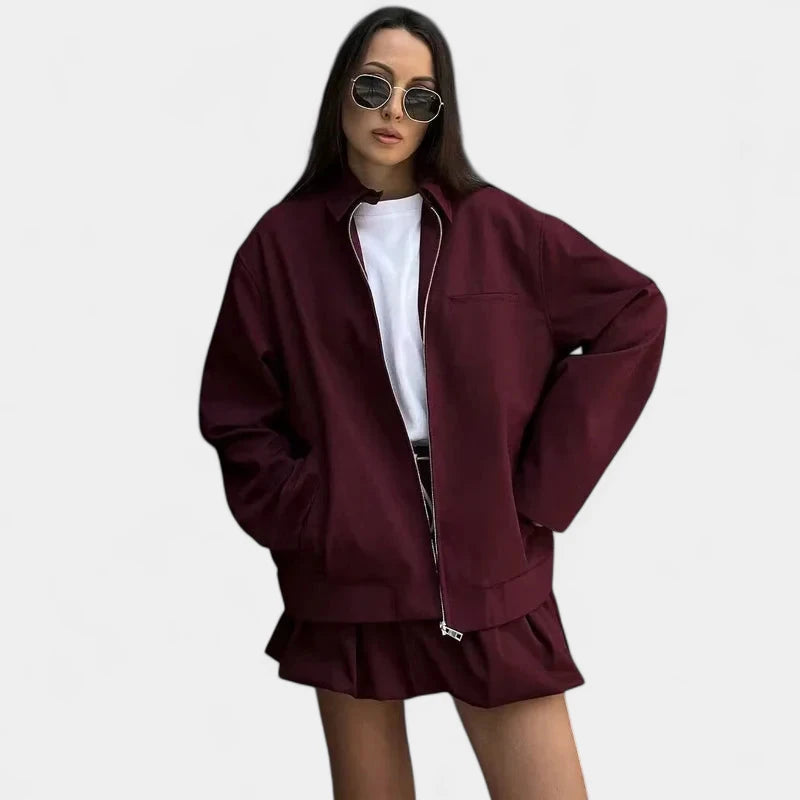 Gleame.-Jassen-Gleame Jas - Stijlvolle damesjas met lange mouwen in wijnrood