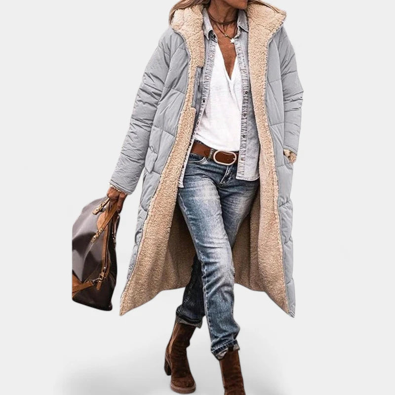 Gleame.-Jassen-Gleame Lange winterjas – Warme damesjas met fleece voering en capuchon
