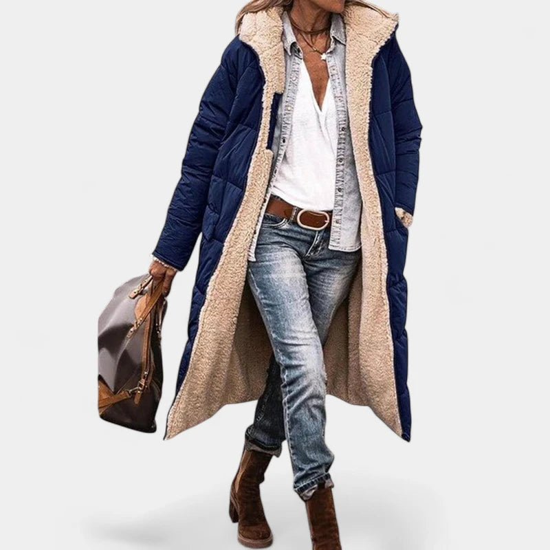 Gleame.-Jassen-Gleame Lange winterjas – Warme damesjas met fleece voering en capuchon