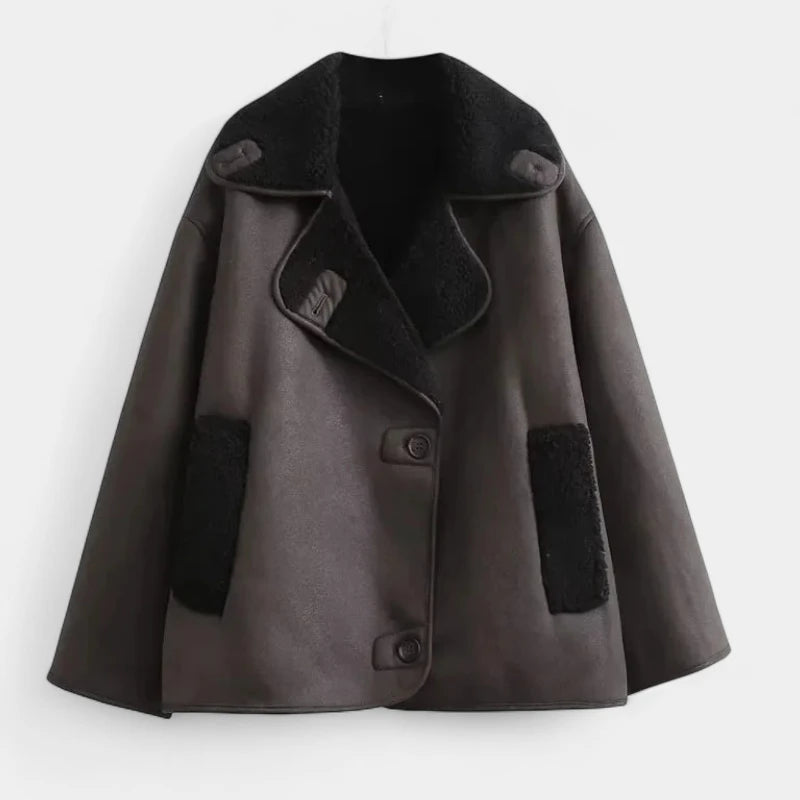 Gleame.-Jassen-Gleame Leren Jas - Stijlvolle jas met brede kraag voor dames