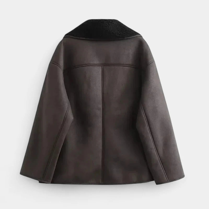 Gleame.-Jassen-Gleame Leren Jas - Stijlvolle jas met brede kraag voor dames