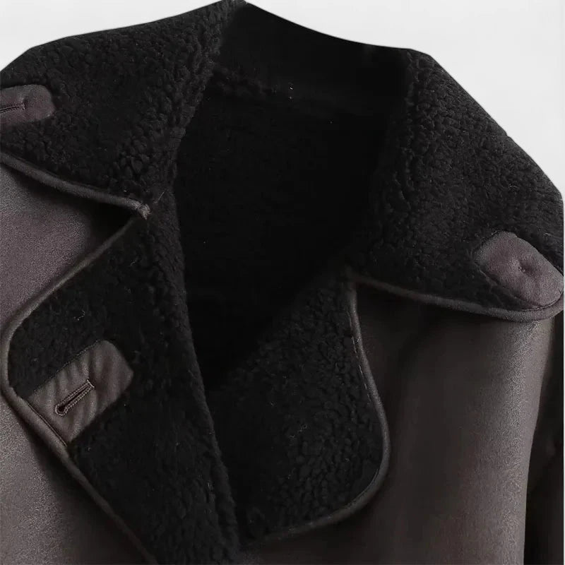 Gleame.-Jassen-Gleame Leren Jas - Stijlvolle jas met brede kraag voor dames