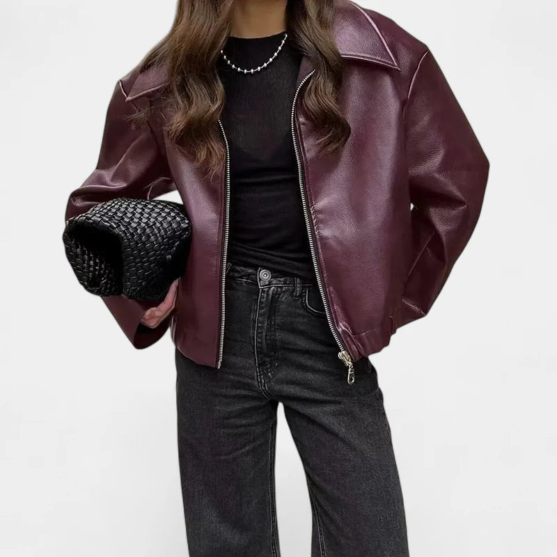 Gleame.-Jassen-Gleame Leren Jas - Stoere jas met ritssluiting en klassieke reverskraag voor dames