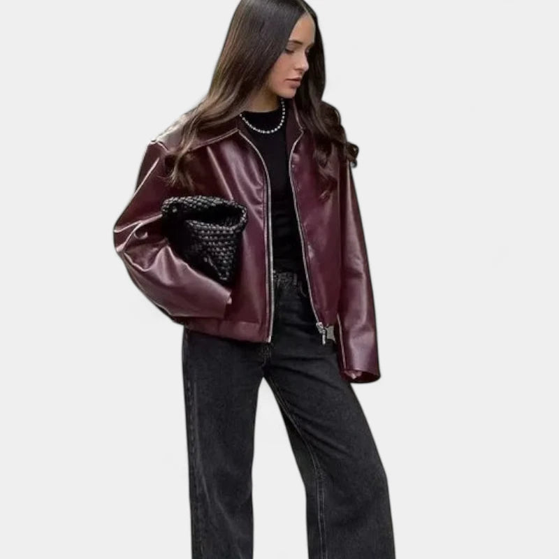 Gleame.-Jassen-Gleame Leren Jas - Stoere jas met ritssluiting en klassieke reverskraag voor dames