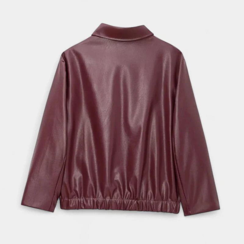 Gleame.-Jassen-Gleame Leren Jas - Stoere jas met ritssluiting en klassieke reverskraag voor dames