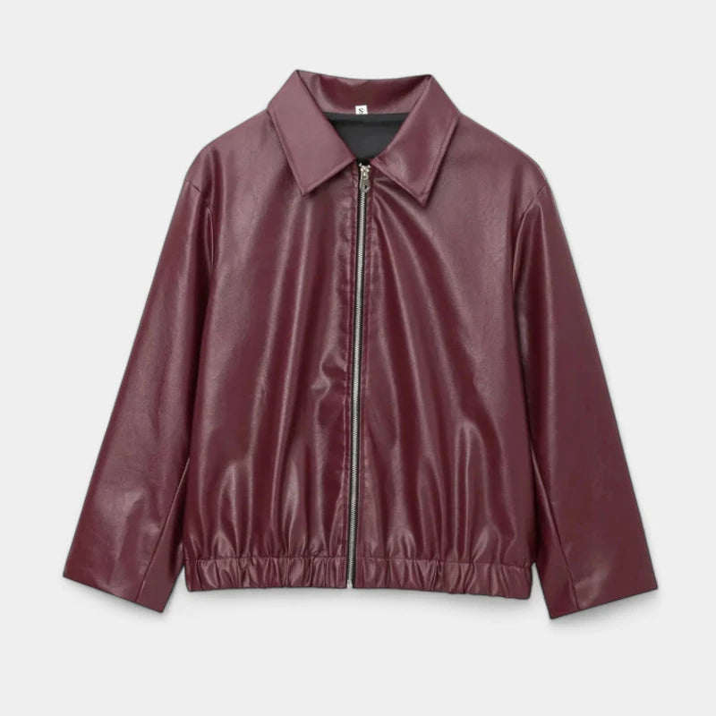 Gleame.-Jassen-Gleame Leren Jas - Stoere jas met ritssluiting en klassieke reverskraag voor dames