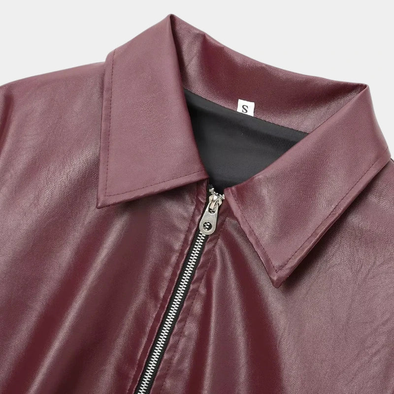 Gleame.-Jassen-Gleame Leren Jas - Stoere jas met ritssluiting en klassieke reverskraag voor dames