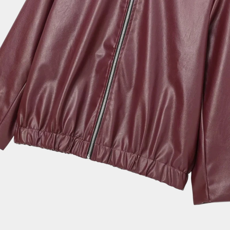 Gleame.-Jassen-Gleame Leren Jas - Stoere jas met ritssluiting en klassieke reverskraag voor dames