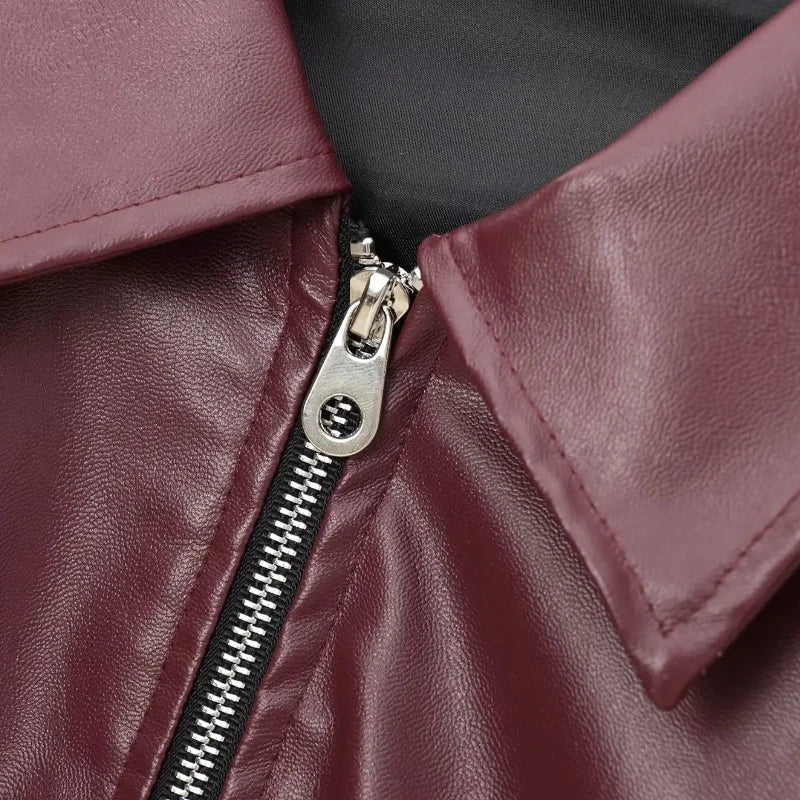 Gleame.-Jassen-Gleame Leren Jas - Stoere jas met ritssluiting en klassieke reverskraag voor dames