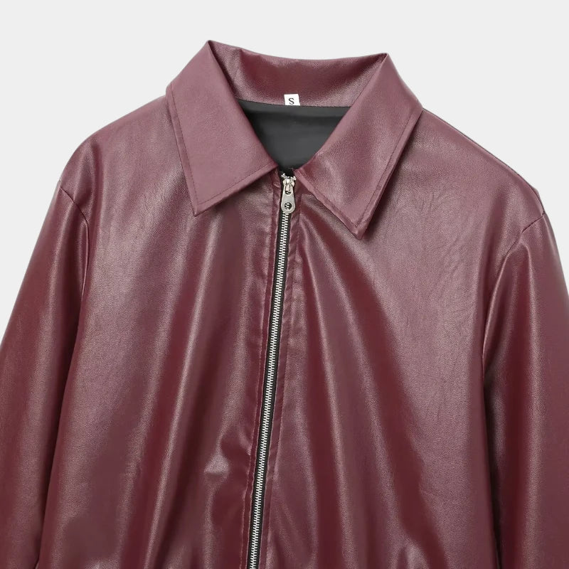 Gleame.-Jassen-Gleame Leren Jas - Stoere jas met ritssluiting en klassieke reverskraag voor dames