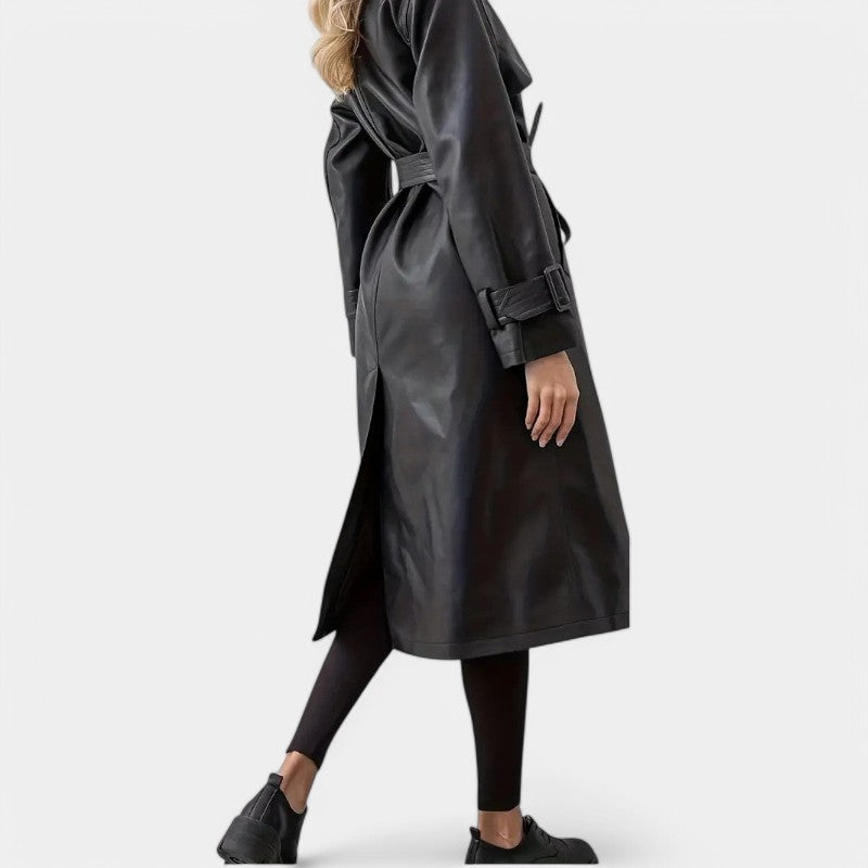 Gleame.-Jassen-Gleame Leren Trenchcoat - Stijlvolle damesjas met ceintuur