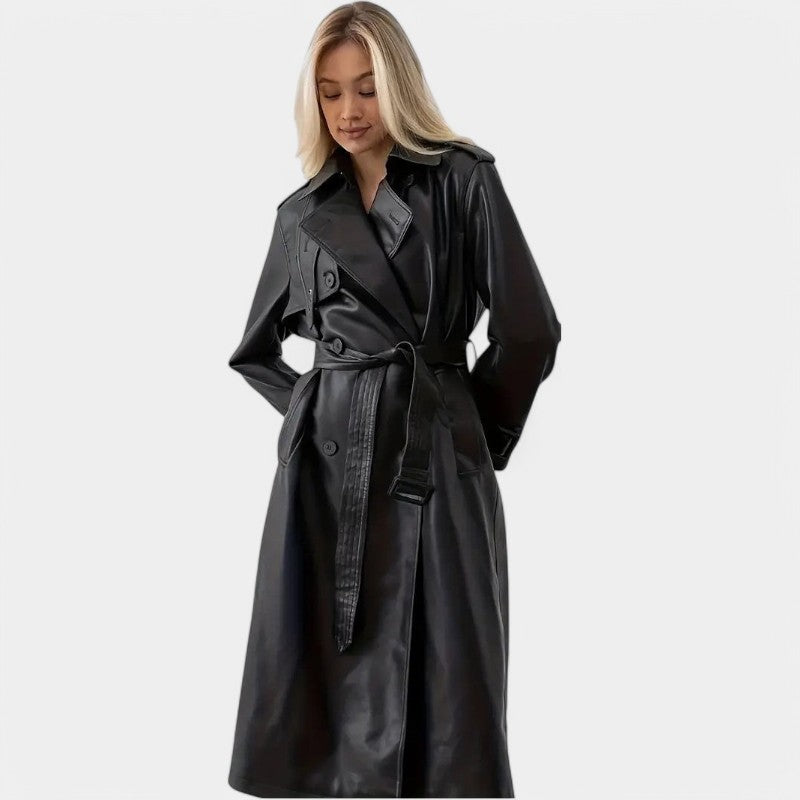 Gleame.-Jassen-Gleame Leren Trenchcoat - Stijlvolle damesjas met ceintuur