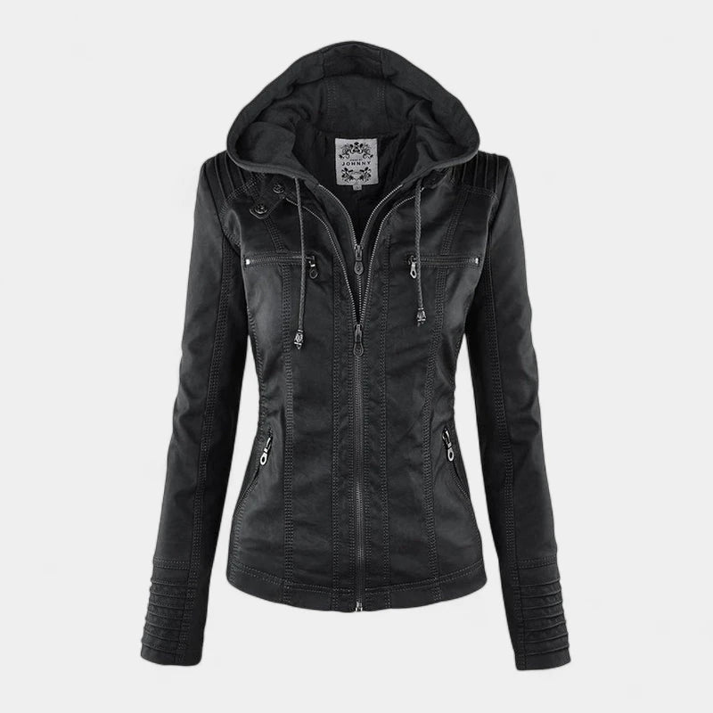 Gleame.-Jassen-Gleame Leren zomerjas – Stijlvolle damesjas met capuchon en ritssluiting