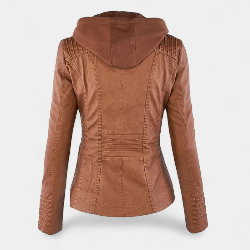 Gleame.-Jassen-Gleame Leren zomerjas – Stijlvolle damesjas met capuchon en ritssluiting