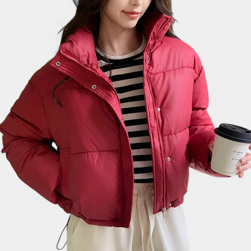 Gleame.-Jassen-Gleame Puffer jas – Cropped damesjas met opstaande kraag en warme voering