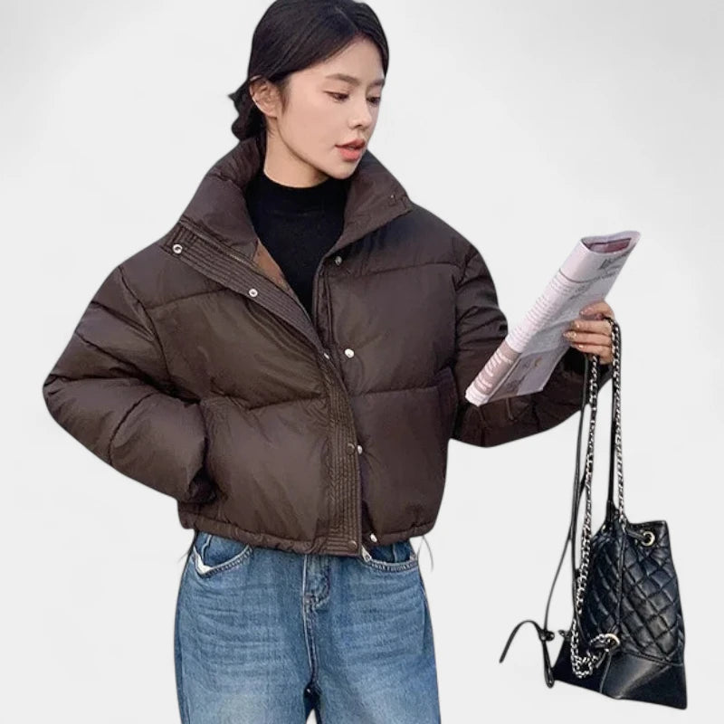 Gleame.-Jassen-Gleame Puffer jas – Cropped damesjas met opstaande kraag en warme voering