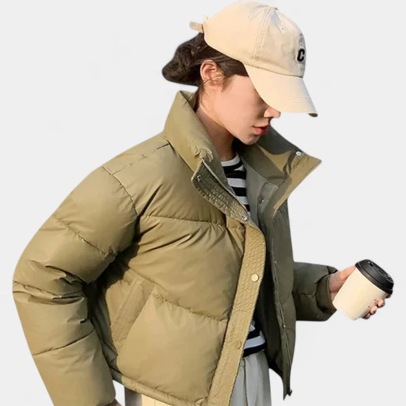 Gleame.-Jassen-Gleame Puffer jas – Cropped damesjas met opstaande kraag en warme voering