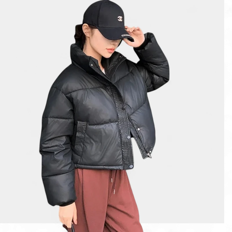 Gleame.-Jassen-Gleame Puffer jas – Cropped damesjas met opstaande kraag en warme voering