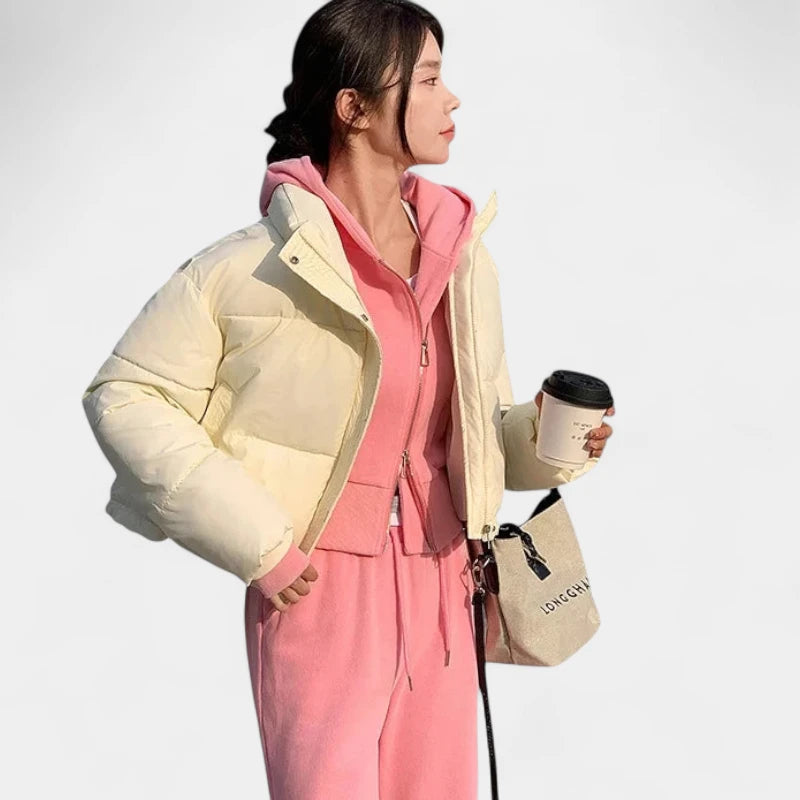 Gleame.-Jassen-Gleame Puffer jas – Cropped damesjas met opstaande kraag en warme voering