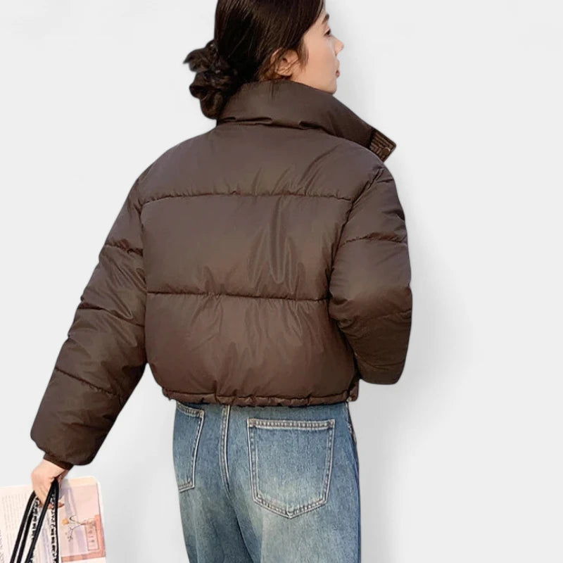 Gleame.-Jassen-Gleame Puffer jas – Cropped damesjas met opstaande kraag en warme voering
