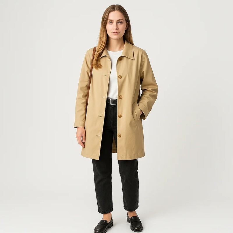 Gleame Trenchcoat - Stijlvolle mid-lange beige/khaki/zwarte zomerjas voor dames