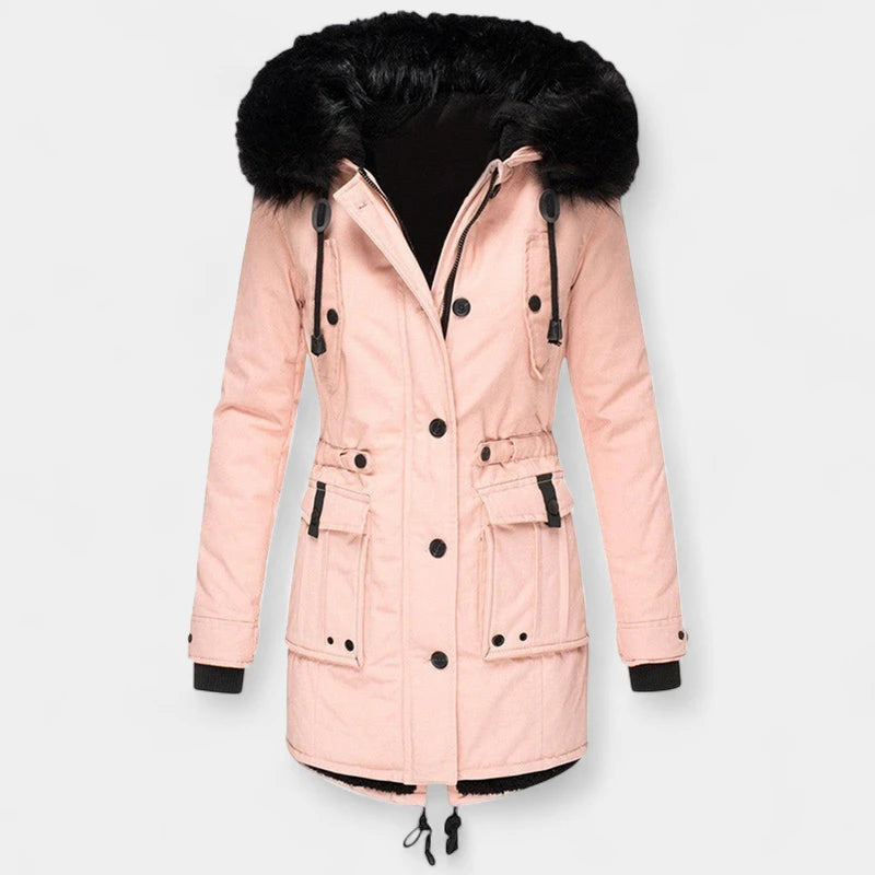 Gleame.-Jassen-Gleame Winterjas - Dames jas met taillekoord en capuchon met bontkraag