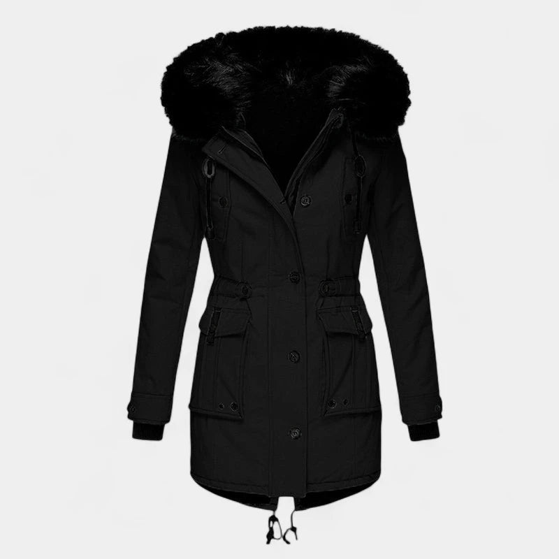 Gleame.-Jassen-Gleame Winterjas - Dames jas met taillekoord en capuchon met bontkraag