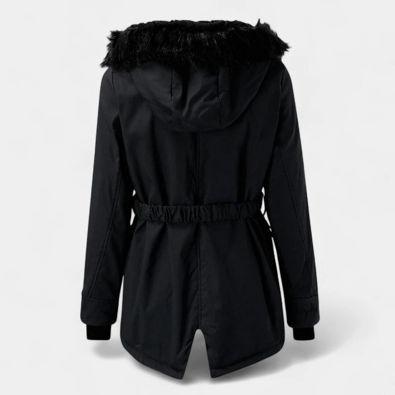 Gleame.-Jassen-Gleame Winterjas - Dames jas met taillekoord en capuchon met bontkraag