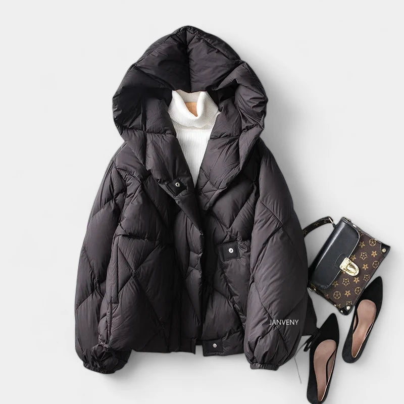 Gleame.-Jassen-Gleame Winterjas – Korte gewatteerde damesjas met losse pasvorm en knoopsluiting