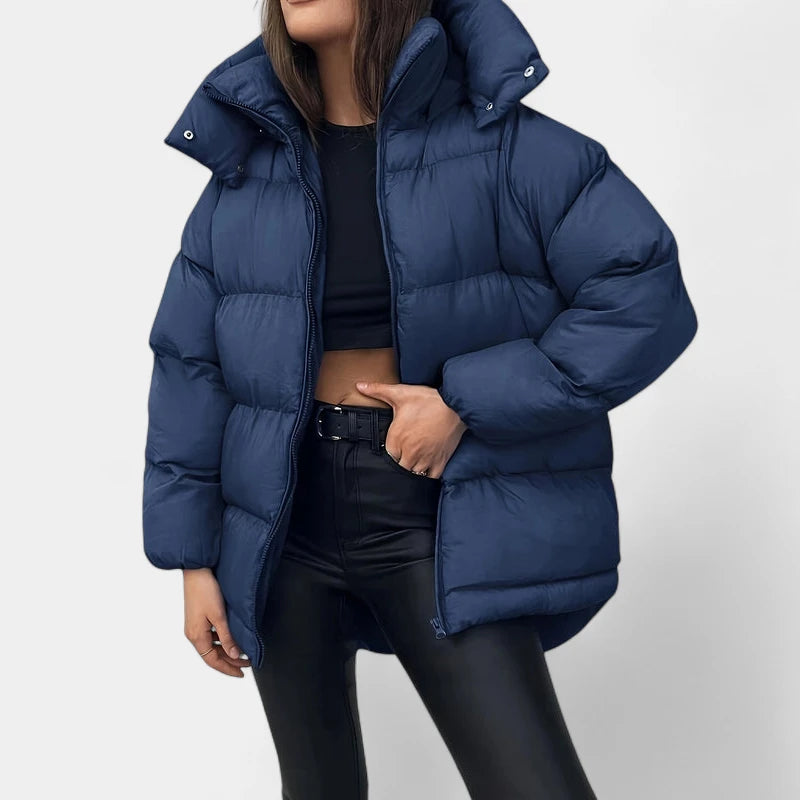 Gleame.-Jassen-Gleame Winterjas - Korte gewatteerde dames jas met capuchon en hoge kraag