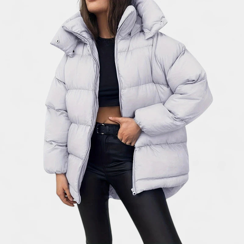 Gleame.-Jassen-Gleame Winterjas - Korte gewatteerde dames jas met capuchon en hoge kraag