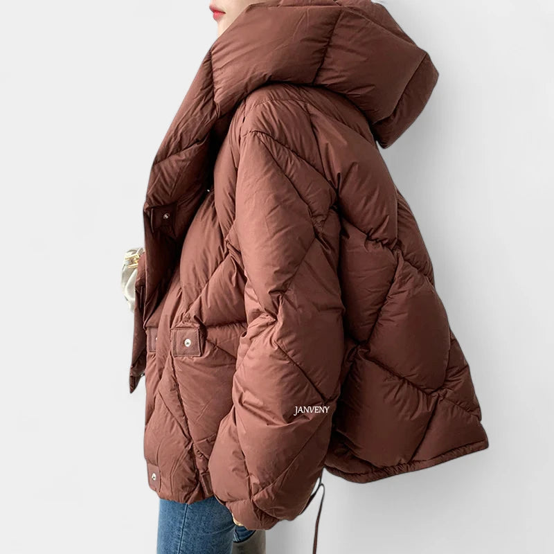 Gleame.-Jassen-Gleame Winterjas – Korte gewatteerde damesjas met losse pasvorm en knoopsluiting