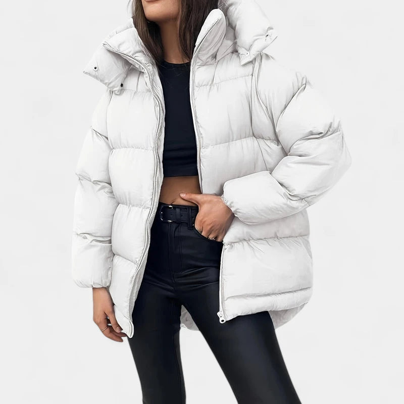 Gleame.-Jassen-Gleame Winterjas - Korte gewatteerde dames jas met capuchon en hoge kraag