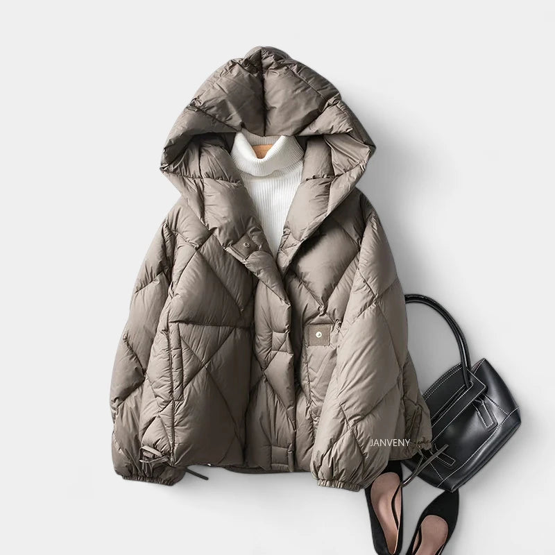 Gleame.-Jassen-Gleame Winterjas – Korte gewatteerde damesjas met losse pasvorm en knoopsluiting