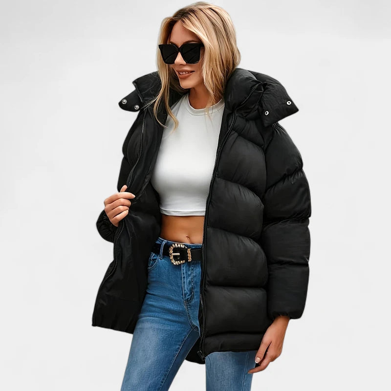 Gleame.-Jassen-Gleame Winterjas - Korte gewatteerde dames jas met capuchon en hoge kraag