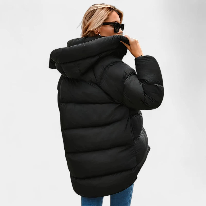 Gleame.-Jassen-Gleame Winterjas - Korte gewatteerde dames jas met capuchon en hoge kraag