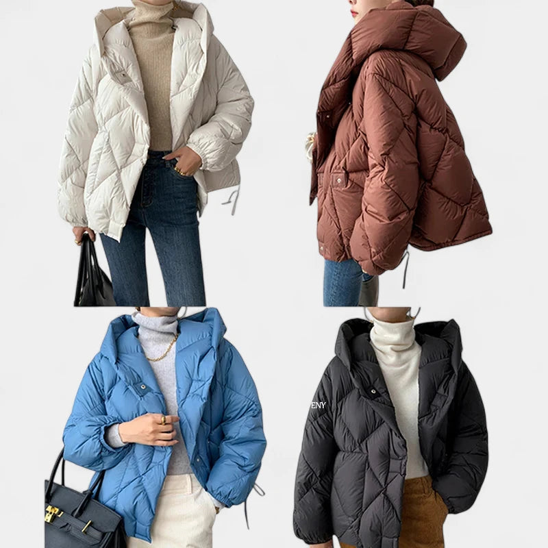 Gleame.-Jassen-Gleame Winterjas – Korte gewatteerde damesjas met losse pasvorm en knoopsluiting