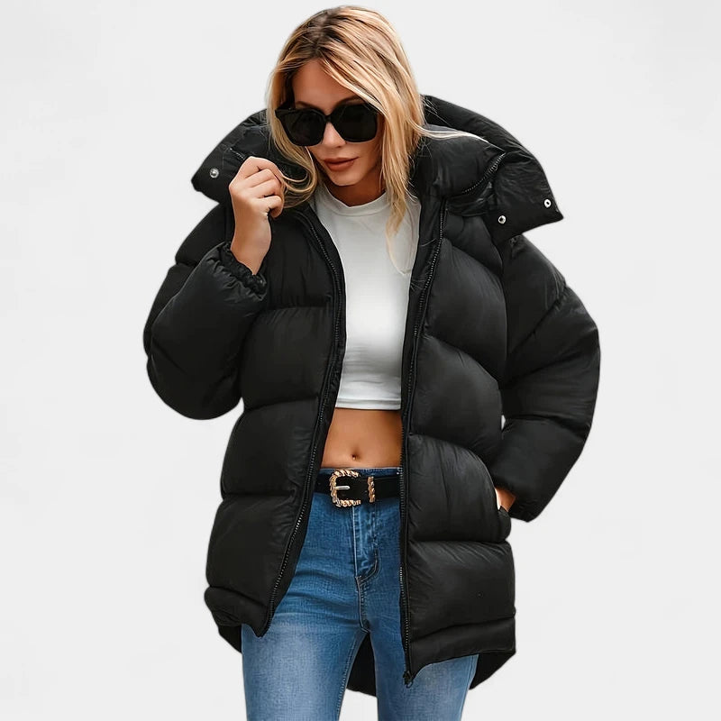 Gleame.-Jassen-Gleame Winterjas - Korte gewatteerde dames jas met capuchon en hoge kraag