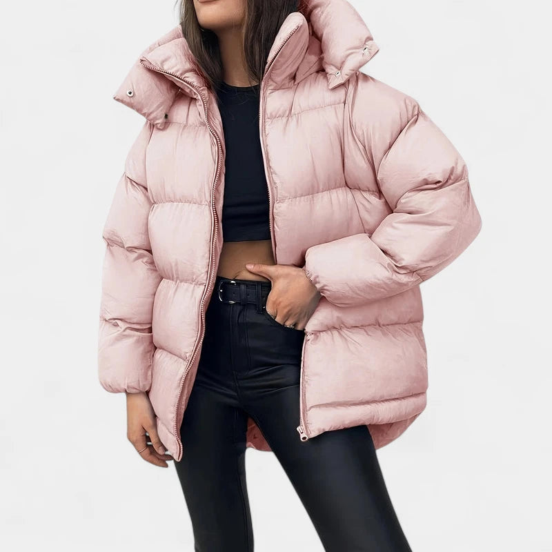 Gleame.-Jassen-Gleame Winterjas - Korte gewatteerde dames jas met capuchon en hoge kraag