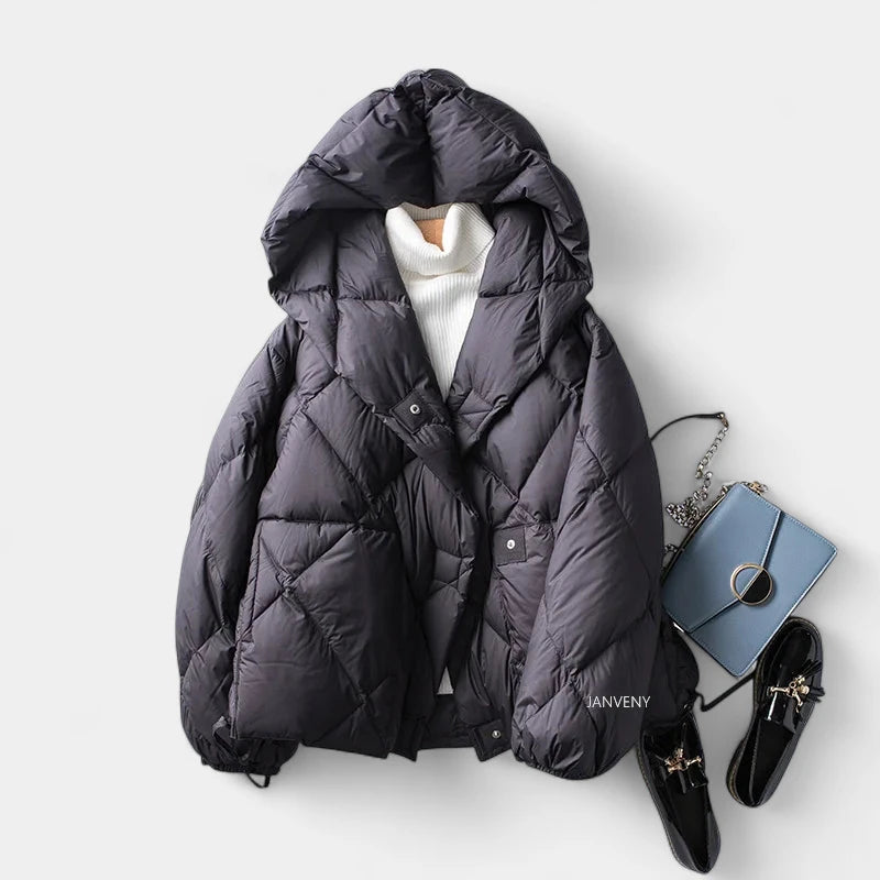 Gleame.-Jassen-Gleame Winterjas – Korte gewatteerde damesjas met losse pasvorm en knoopsluiting