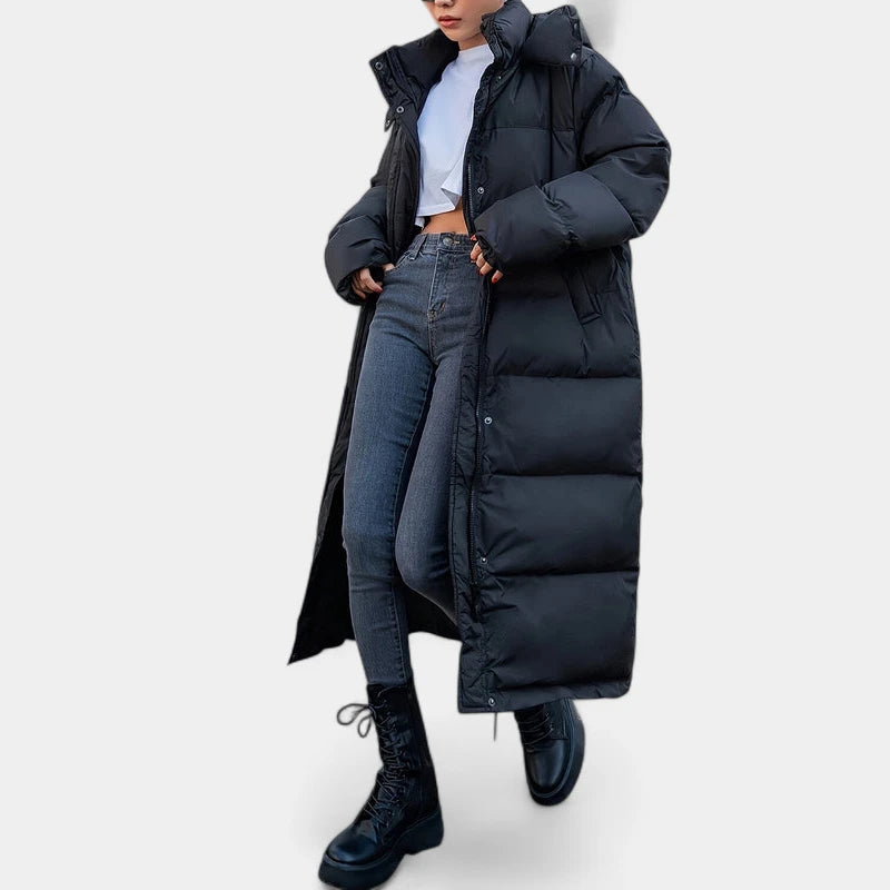 Gleame.-Jassen-Gleame Winterjas - Lange dames pufferjas met capuchon en gewatteerd design