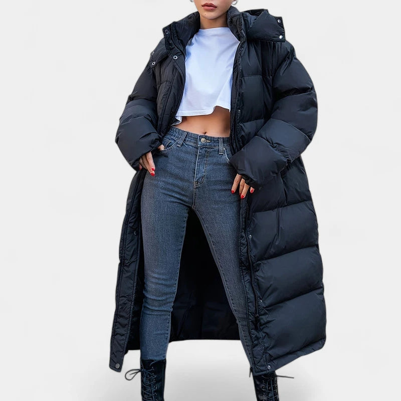 Gleame.-Jassen-Gleame Winterjas - Lange dames pufferjas met capuchon en gewatteerd design