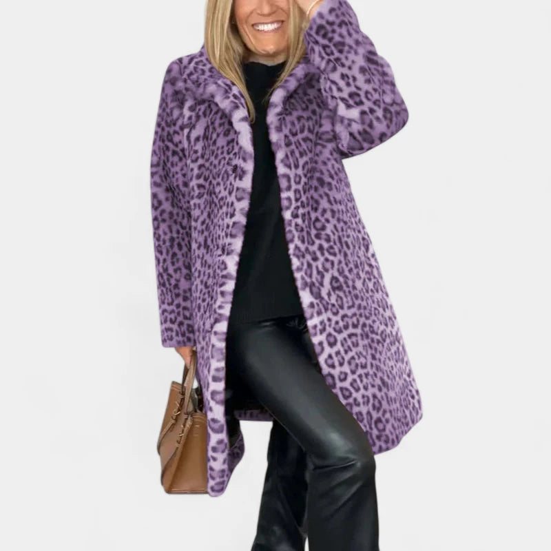 Gleame.-Jassen-Gleame Winterjas – Lange damesjas met luipaardprint en zachte voering