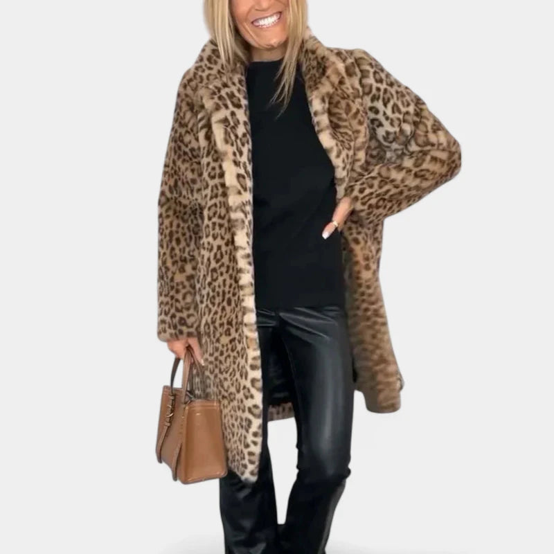 Gleame.-Jassen-Gleame Winterjas – Lange damesjas met luipaardprint en zachte voering