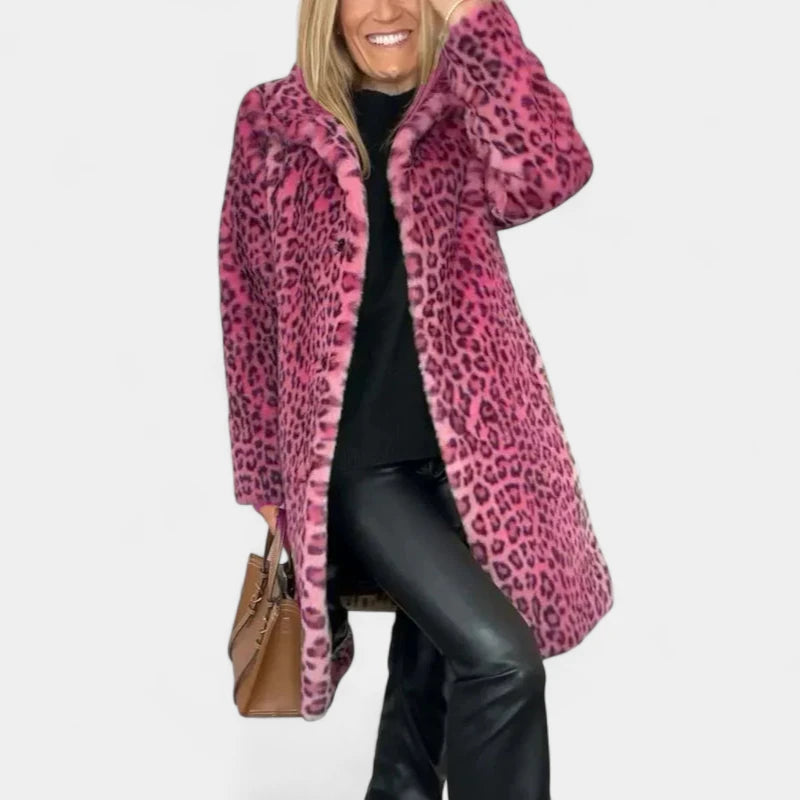 Gleame.-Jassen-Gleame Winterjas – Lange damesjas met luipaardprint en zachte voering