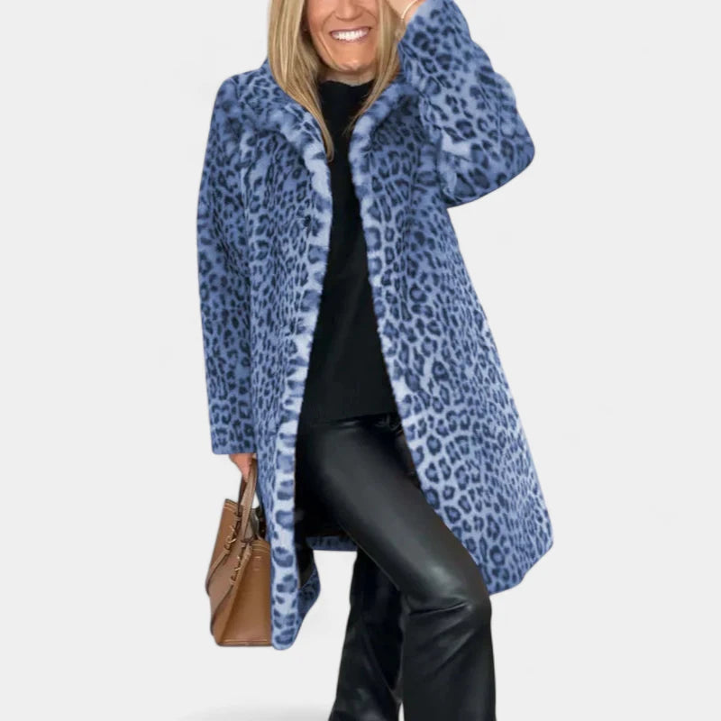 Gleame.-Jassen-Gleame Winterjas – Lange damesjas met luipaardprint en zachte voering