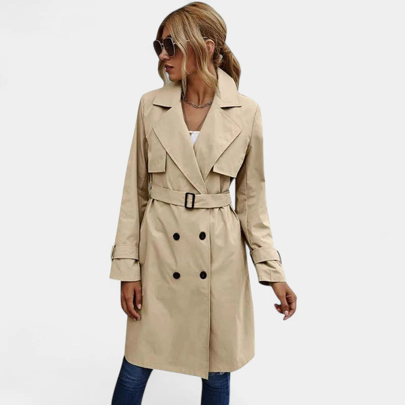 Gleame.-Jassen-Gleame Winterjas voor Vrouwen – Lange mantel met dubbele knopenrij en klassieke look