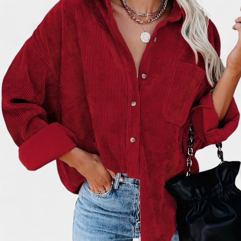 Gleame.-Jassen-Gleame overhemd - oversized corduroy blouse met lange mouwen en zakken
