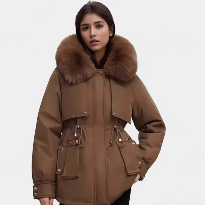 Gleame.-Jassen-Gleame winterjas voor dames - Heuplange jas met bontkraag en ritssluiting